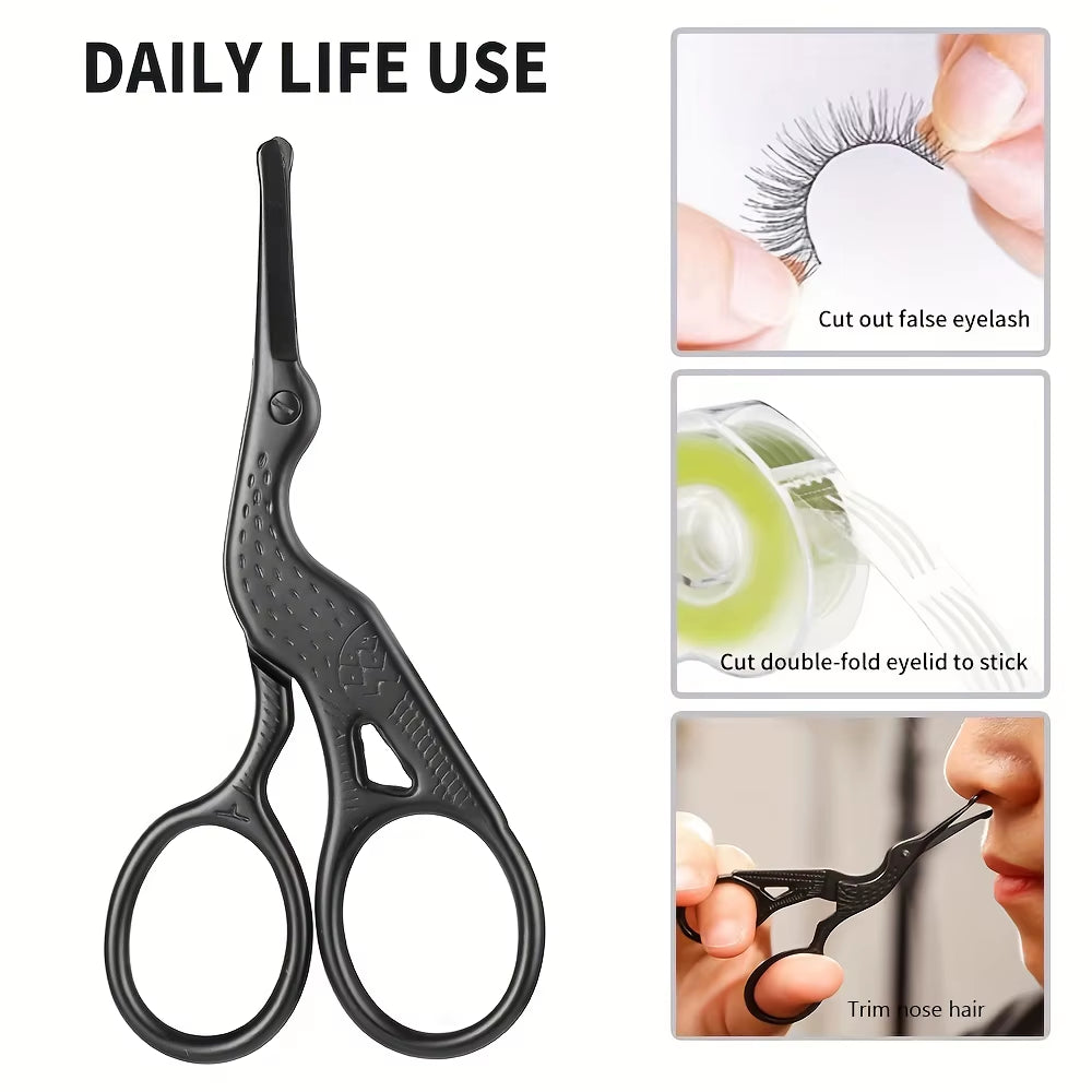 Round Head Stainless Steel Nose Hair Scissors Stork Type Beautyscissors for Eyebrows Nose Hair Beard Ear Hair Eyebrow Scissors